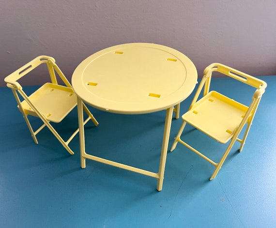 Vintage Barbie Table and Chairs Folding Picnic Patio Set Yellow Retro Toys Etsy