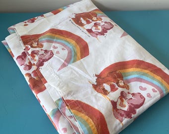 Vintage CareBears twin flat sheet 1983 American Greetings rainbows Care Bear