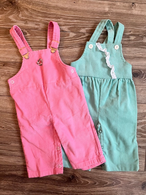 Vintage baby overalls corduroy dungarees, two pair in… Gem