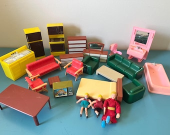 Vintage Arco Mid Century Dollhouse Furniture Set with 3 Figures