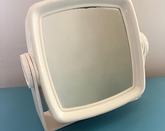 Vintage makeup mirror bathroom tabletop magnifying mirror double-sided 80s cream