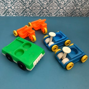 Vintage Fisher Price Little People cars vehicles, lot of 5, retro toys