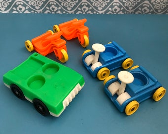 Vintage Fisher Price Little People cars vehicles, lot of 5, retro toys