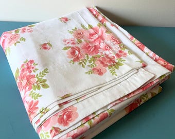 Vintage double flat sheet Wabasso pink rose floral 70s homemaker retro bedroom