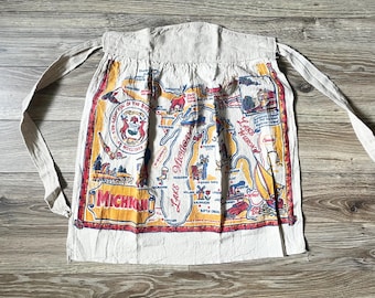 Vintage Michigan souvenir floursack apron, state apron