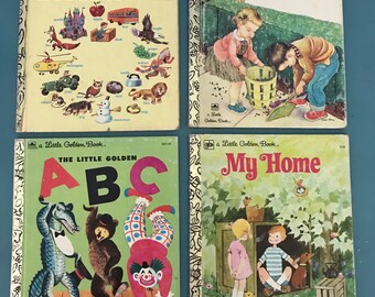 Vintage Little Golden Books, set of 4 in photo, retro kids books.