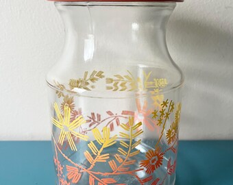Vintage floral daisies glass jar Sanka coffee orange yellow flowers screw top