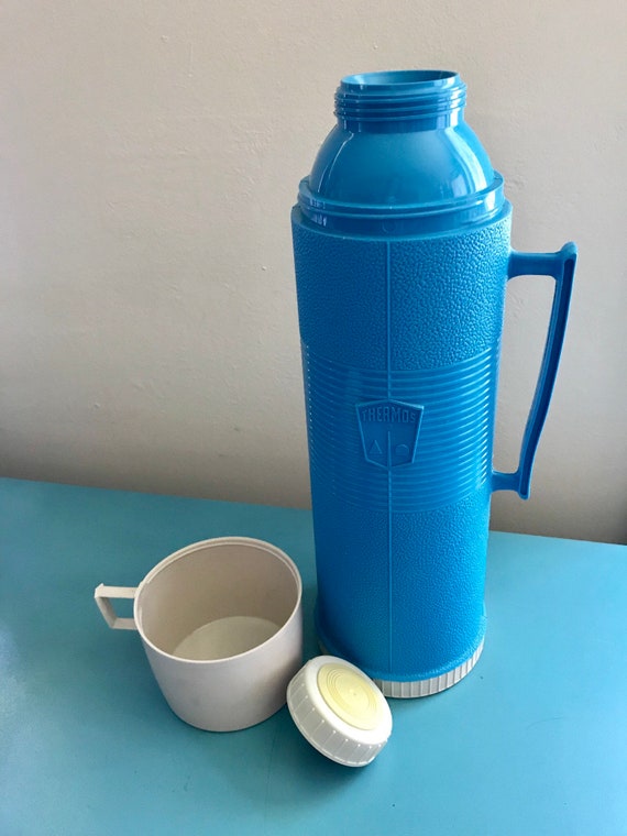 Vintage Thermos Blue 32oz Water Jug Large Insulated Plastic, 1980s Retro 