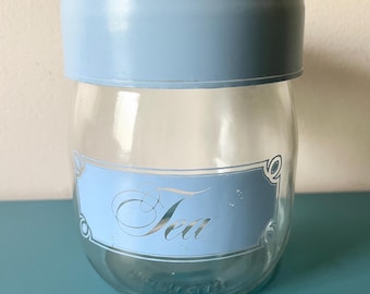 Vintage Carlton Glass jar blue Tea screwtop kitchen storage jar