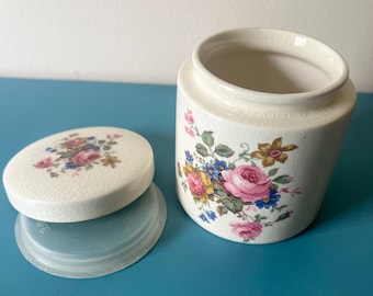 Vintage Sandland Hanley by Staffordshire floral jam jar with interior and exterior lids