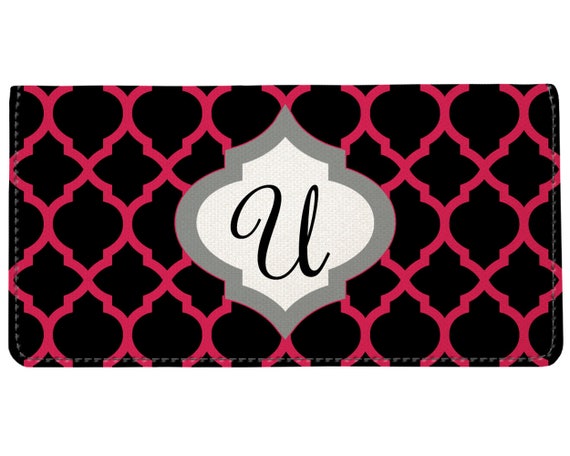 Snaptotes Pink Moroccan Personalized Monogram Checkbook Cover