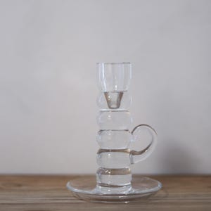 Vintage clear glass bobble candle holder · sculptural glass candlestick