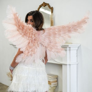 Champagne Pink Angel Feather Wings, Extra Large Ostrich Feather Wings, Unique Deluxe Fantasy Costume Accessory & Cosplay Wings ZUCKER®