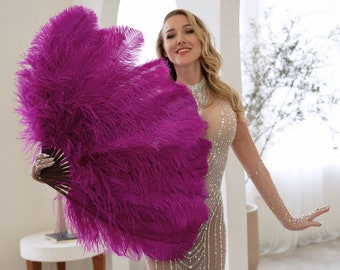 Large Very Berry Ostrich Feather Fan, Feather Fan For Burlesque Dance, Showgirl Costume, Boudoir Photoshoots & Halloween Accessories ZUCKER®