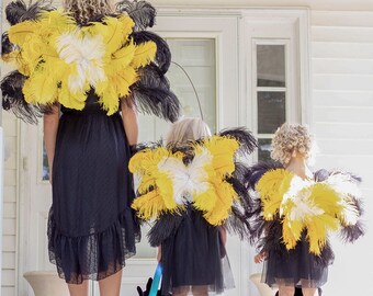 Mommy and Me Bumblebee Feather Costume Wings made with upcycled Ostrich Feathers, Bumblebee Costume Feather Wings ZUCKER® Original Designs