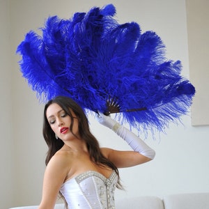 Large Royal Blue Ostrich Feather Fan For Stage & Theater, Burlesque Fan Dance, Showgirl Costume, Boudoir, Editorial Photoshoots ZUCKER®