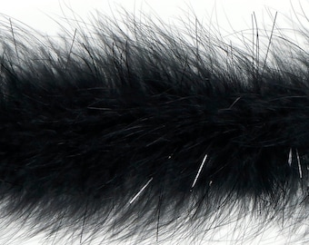 Marabou Feather Boas BLACK with Shiny Black Lurex, 20 Grams 2 Yards, DIY Art Crafts Carnival Fashion Halloween Costume Home Decor ZUCKER®