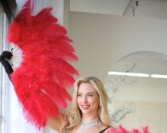 Ostrich Fan with Marabou, RED Burlesque Fan Dancing, Boudoir Photoshoot Accessory, Showgirl Costume & Halloween Events, Bachelorette ZUCKER®