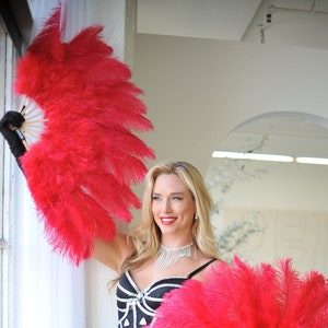 Ostrich Fan with Marabou, RED Burlesque Fan Dancing, Boudoir Photoshoot Accessory, Showgirl Costume & Halloween Events, Bachelorette ZUCKER®
