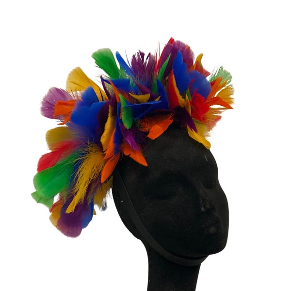 Bright Rainbow Puff Fascinator or Headband for Derby, Carnival, PRIDE, Halloween or Cosplay Costume ZUCKER®