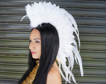 White Feather Mohawk Headdress - Carnival, Costume, Halloween, Festival Gear,  Rave Wear ZUCKER® Feather Place Original Designs