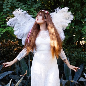 White Ostrich Feather Wings, Angel Fairy Costume Ostrich Feather Wings, Unique Premium Fantasy Costume Accessory & Cosplay Wings ZUCKER®