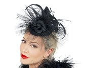 Black Feather Vintage Style Fascinator with Tulle Veil - For Costume Parties, Halloween and Special Events ZUCKER Feather Place Originals