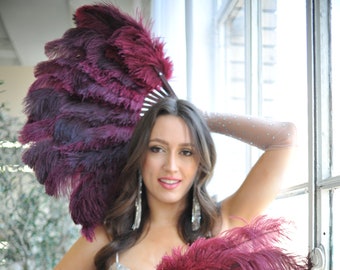 Burgundy Ostrich Floss Feather Fan, Feather Fan For Burlesque Fan Dance, Showgirl Costume, Boudoir Photoshoot, Halloween Accessories ZUCKER®