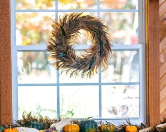 Decorative Wreath, Natural Pheasant Feather Wreath, Thanksgiving Decor, Fall Decor, Rustic Decor, Housewarming Gift ZUCKER®