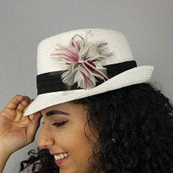 Pink and Silver Feather Flower Corsage with Felt Back - For DIY Headbands, Hat & Lapel Trim, Hair Accessory or Corsages ZUCKER®