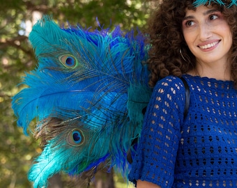 Peacock 3 in 1 Upcycled Feather Costume Wings / Fascinator / Bustle, Peacock Costume Feather Wings ZUCKER® Original Designs