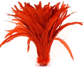 Rooster Tail Feathers, RED 16-18" Strung Bleach Dyed Coque Tails, Wholesale Feathers Bulk ZUCKER®