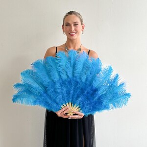 Turquoise Ostrich Fan with Marabou For Burlesque Feather Fan, Boudoir Photoshoot Accessory, Showgirl Costume & Halloween Events ZUCKER®
