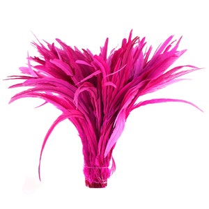 Rooster Tail Feathers, SHOCKING PINK 16-18&quot; Strung Bleach Dyed Coque Tails, Wholesale Feathers Bulk ZUCKER®
