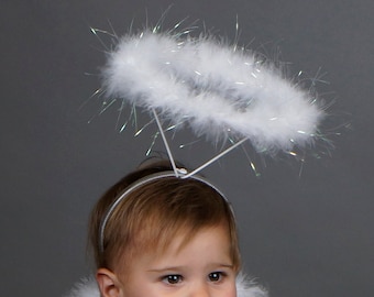 Marabou Feather Angel Costume Halo, White with Opal Angel Halo, Angel Halo, White Halo, Halloween or Holiday Costume ZUCKER®