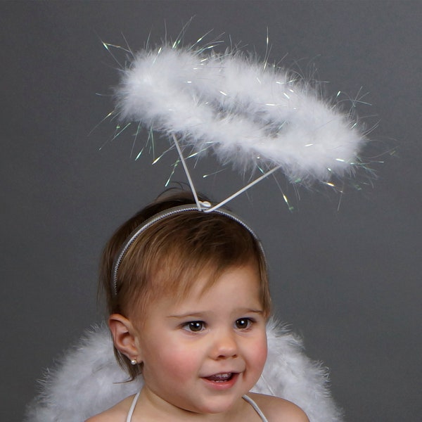 Marabou Feather Angel Costume Halo, White with Opal Angel Halo, Angel Halo, White Halo, Halloween or Holiday Costume ZUCKER®