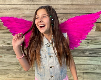 Fuchsia Cupid Costume Feather Angel Wings, Pink Wings for Adults Teens Children, Halloween Costume Accessory, Cosplay Feather Wings ZUCKER®