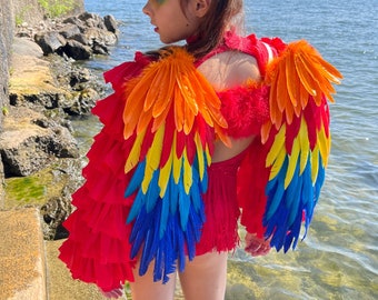 Rainbow Macaw Costume Feather Wings, Tropical Bird Wings for Adults Teens Children, Halloween Bird Accessory, Cosplay Feather Wings ZUCKER®