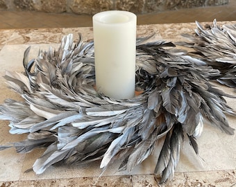 Decorative Gilded Metallic Silver Feather Wreath - Silver Feather Wreath for Home & Event Decor, Christmas and Unique Holiday Decor ZUCKER®