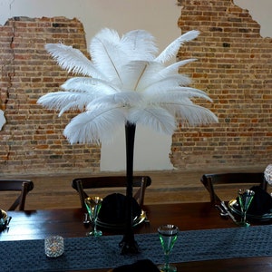 WHITE Ostrich Feather Centerpiece Set with BLACK Eiffel Tower Vase - For Great Gatsby Party, Special Event & Wedding Reception Decor ZUCKER®