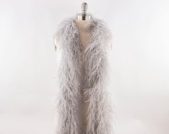 4 Ply Silver Ostrich Feather Boa w/Silver Lurex For Accessory, Fashion Design, Cosplay, Halloween Costume, Burlesque Dance & Stage ZUCKER®