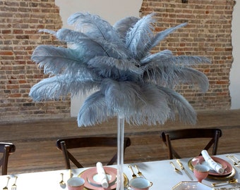 Ostrich Feather Centerpiece Set SILVER Ostrich feathers with CLEAR Eiffel Tower Vase - Feather Centerpiece, Wedding Reception Decor ZUCKER®