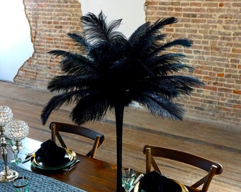 BLACK Ostrich Feather Centerpiece Sets BLACK Eiffel Tower Vase - For Great Gatsby Party, Special Event & Wedding Reception Decor ZUCKER®