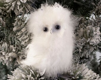 Adorable Decorative White Snow Owl Bird Ornaments with Glitter Crown, Decorative White Owl Feather Ornament, Christmas Tree Ornament ZUCKER®