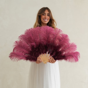 Burgundy Ostrich Fan with Marabou, Burlesque Feather Fan, Photoshoot Accessory, Showgirl Costume, Wedding Accessory ZUCKER®