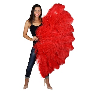 RED X-Large Prime Ostrich Feather Fan For Stage & Theater, Burlesque Fan Dance, Showgirl Costume, Boudoir, Editorial Photoshoots ZUCKER®