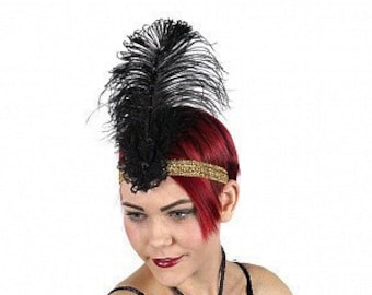 Black and Gold Flapper Great Gatsby Roaring 20's Feather Headband -  Halloween Costume Ostrich Feather Headband ZUCKER®