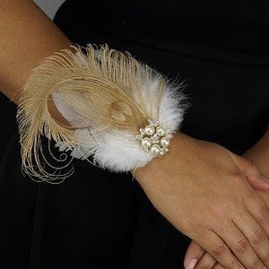 Beige & Ivory Feather Embellishment with Pearl and Rhinestone Accents For DIY Headbands, Boutonnieres and Corsages ZUCKER® image 2