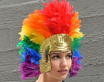 Rainbow Feather Headdress with Sequin Details, PRIDE, Carnival Costume, Showgirl Feather Headdress ZUCKER® Feather Place Original Designs