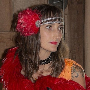 Red and Silver Great Gatsby - Harlem Nights - Roaring 20&#39;s - Costume Feather Headband & Fashion Accessory ZUCKER®
